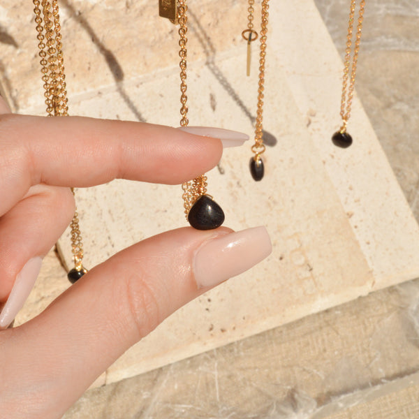 Black Tourmaline Droplet | Necklace | 16 Inch